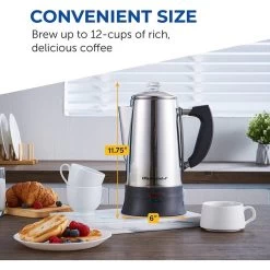12-Cup Electric Coffee Percolator Clear Brew Progress Knob -Koffie Kunst 12 Cup Electric Coffee Percolator Clear Brew Progress Knob Cool Touch Handle Cord 2