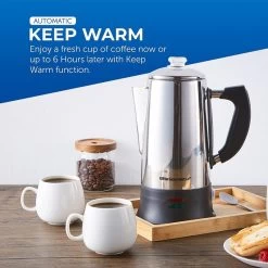 12-Cup Electric Coffee Percolator Clear Brew Progress Knob -Koffie Kunst 12 Cup Electric Coffee Percolator Clear Brew Progress Knob Cool Touch Handle Cord 3