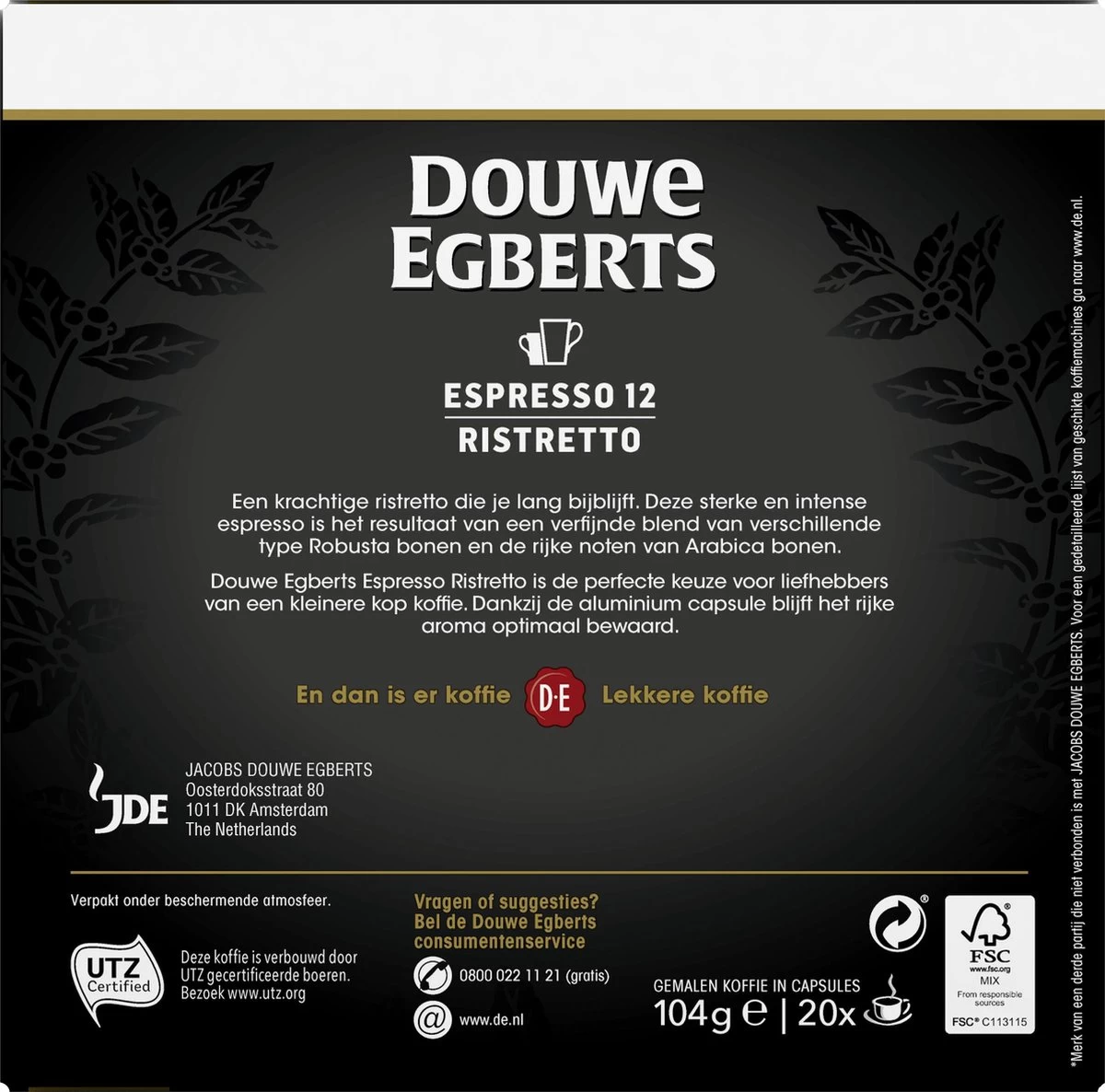Douwe Egberts Espresso Ristretto (12) - 10 X 20 Koffiecups 5 Douwe Egberts Espresso Ristretto (12) - 10 X 20 Koffiecups - Afbeelding 3