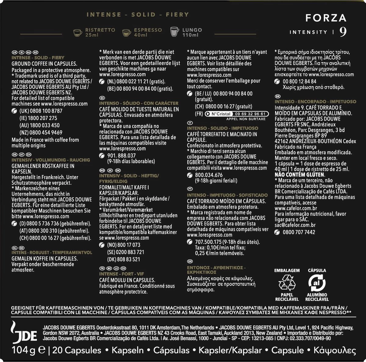 L'OR Espresso Forza Koffiecups - Intensiteit 9/12 - 10 X 20 Capsules 5 L'OR Espresso Forza Koffiecups - Intensiteit 9/12 - 10 X 20 Capsules - Afbeelding 3