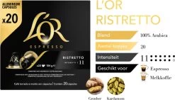 L'OR Espresso Ristretto Koffiecups - Intensiteit 11/12 - 10 X 20 Capsules -Koffie Kunst 1200x685