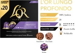 L'OR Lungo Profondo Koffiecups - Intensiteit 8/12 - 10 X 20 Capsules -Koffie Kunst 1200x852