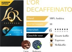 L'OR Espresso Decaffeinato Koffiecups - Intensiteit 6/12 - 10 X 10 Capsules 19 L'OR Espresso Decaffeinato Koffiecups - Intensiteit 6/12 - 10 X 10 Capsules -Koffie Kunst 1200x868