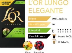 L'OR Lungo Elegante Koffiecups - Intensiteit 6/12 - 10 X 10 Capsules 18 L'OR Lungo Elegante Koffiecups - Intensiteit 6/12 - 10 X 10 Capsules -Koffie Kunst 1200x893