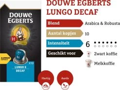 Douwe Egberts Lungo Decaf Koffiecups - Intensiteit 6/12 - 10 X 10 Capsules -Koffie Kunst 1200x895