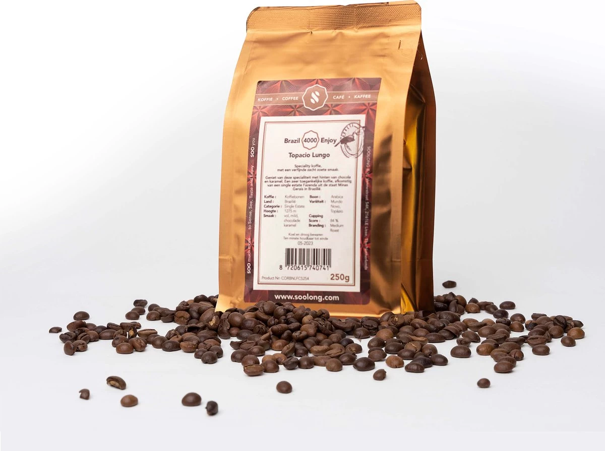 Soolong Enjoy Brazilie Nr4000 Koffiebonen Topacio Lungo - Speciality Koffie Arabica Medium Roast, Light Body Met Een Verfijnde Zacht Zoete Smaak. - Zak 250gram 3 Soolong Enjoy Brazilie Nr4000 Koffiebonen Topacio Lungo - Speciality Koffie Arabica Medium Roast, Light Body Met Een Verfijnde Zacht Zoete Smaak. - Zak 250gram