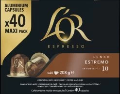 L'OR Lungo Estremo Koffiecups - Intensiteit 10/12 - 4 X 40 Capsules -Koffie Kunst 1200x942 2