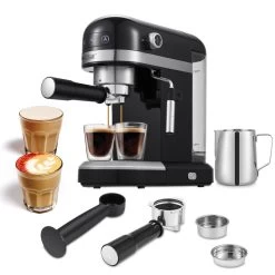 1350W 2 Cup Black Espresso Machine 20 Bar Compact Coffee Maker -Koffie Kunst 1350W 2 Cup Black Espresso Machine 20 Bar Compact Coffee Maker 6