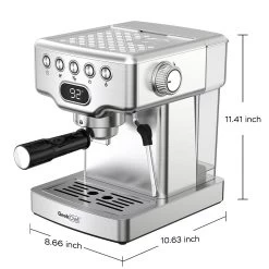 20-bar Semi Automatic Espresso Machine In Stainless Steel With Milk Frother For Latte,1.8L Water Tank -Koffie Kunst 20 bar Semi Automatic Espresso Machine in Stainless Steel with milk frother for latte2C1.8L Water Tank 6