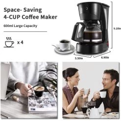 4 Cup Automatic Drip Coffee Maker One Button Control -Koffie Kunst 4 Cup Automatic Drip Coffee Maker One Button Control 2