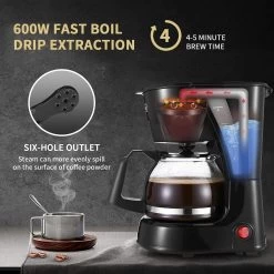 4 Cup Automatic Drip Coffee Maker One Button Control -Koffie Kunst 4 Cup Automatic Drip Coffee Maker One Button Control 4