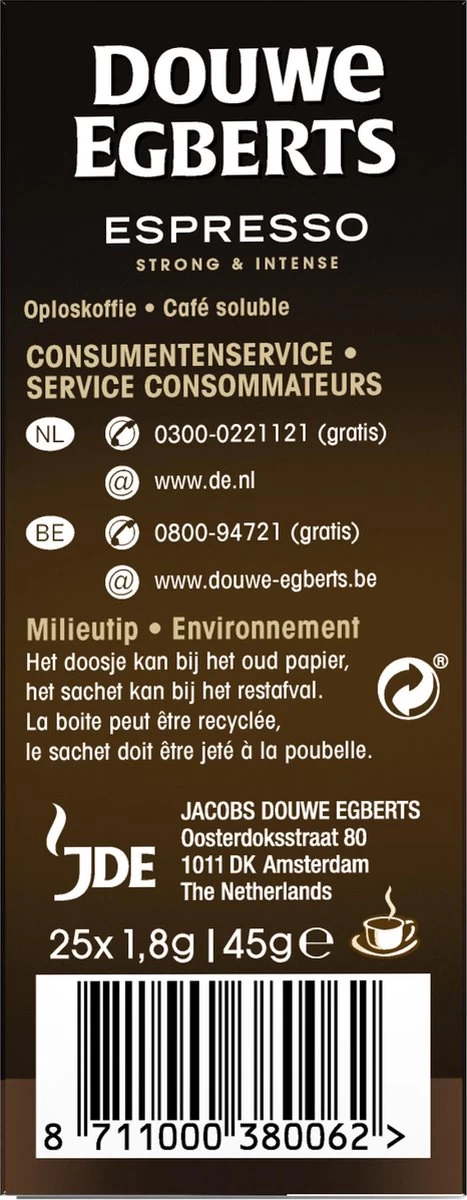 Douwe Egberts Espresso Sticks Oploskoffie - 6 X 25 Zakjes 8 Douwe Egberts Espresso Sticks Oploskoffie - 6 X 25 Zakjes - Afbeelding 6