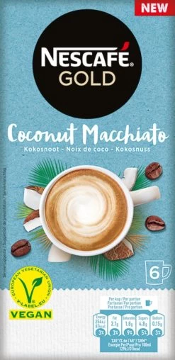 Nescafé Gold Coconut Macchiato Oploskoffie - 6 Doosjes à 6 Zakjes -Koffie Kunst 583x1200 2