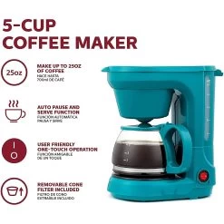 5CUP Coffee Maker - Space-Saving Design, Auto Pause And Serve, Removable Filter Basket, BLACK -Koffie Kunst 5CUP Coffee Maker Space Saving Design2C Auto Pause and Serve2C Removable Filter Basket2C BLACK 7