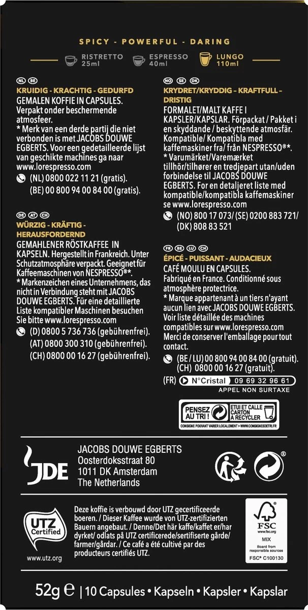 L'OR Lungo Estremo Koffiecups - Intensiteit 10/12 - 10 X 10 Capsules 4 L'OR Lungo Estremo Koffiecups - Intensiteit 10/12 - 10 X 10 Capsules - Afbeelding 2