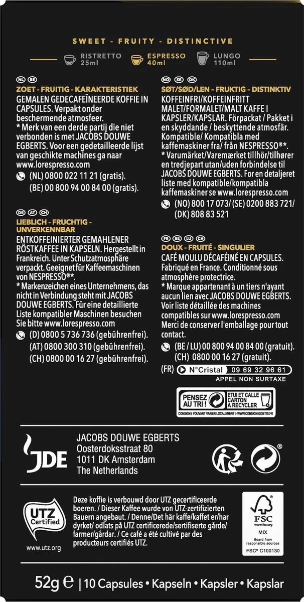 L'OR Espresso Decaffeinato Koffiecups - Intensiteit 6/12 - 10 X 10 Capsules 4 L'OR Espresso Decaffeinato Koffiecups - Intensiteit 6/12 - 10 X 10 Capsules - Afbeelding 2