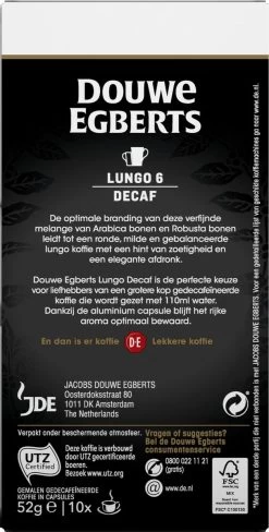 Douwe Egberts Lungo Decaf Koffiecups - Intensiteit 6/12 - 10 X 10 Capsules -Koffie Kunst 607x1200 2