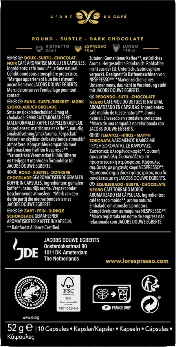 L'OR Espresso Chocolat Koffiecups - 10 X 10 Capsules 4 L'OR Espresso Chocolat Koffiecups - 10 X 10 Capsules - Afbeelding 2