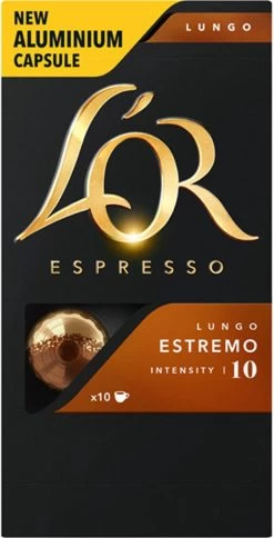 L'OR Lungo Estremo Koffiecups - Intensiteit 10/12 - 10 X 10 Capsules 24 L'OR Lungo Estremo Koffiecups - Intensiteit 10/12 - 10 X 10 Capsules -Koffie Kunst 612x1200