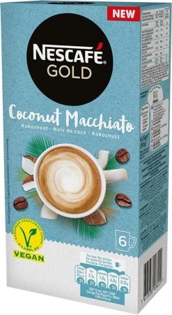 Nescafé Gold Coconut Macchiato Oploskoffie - 6 Doosjes à 6 Zakjes -Koffie Kunst 657x1200