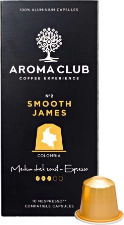 Aroma Club - Nespresso Compatible Capsules (120 St.) - No. 2 Smooth James - Intensiteit 3/5 - Espresso & Lungo - 100% Aluminium Koffiecups
