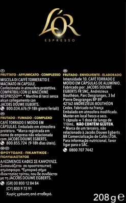 L'OR Lungo Estremo Koffiecups - Intensiteit 10/12 - 4 X 40 Capsules -Koffie Kunst 750x1200