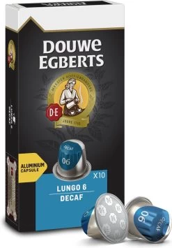 Douwe Egberts Lungo Decaf Koffiecups - Intensiteit 6/12 - 10 X 10 Capsules -Koffie Kunst 836x1200