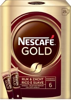 Nescafé Gold Oploskoffie - 6 Doosjes à 25 Zakjes -Koffie Kunst 853x1200