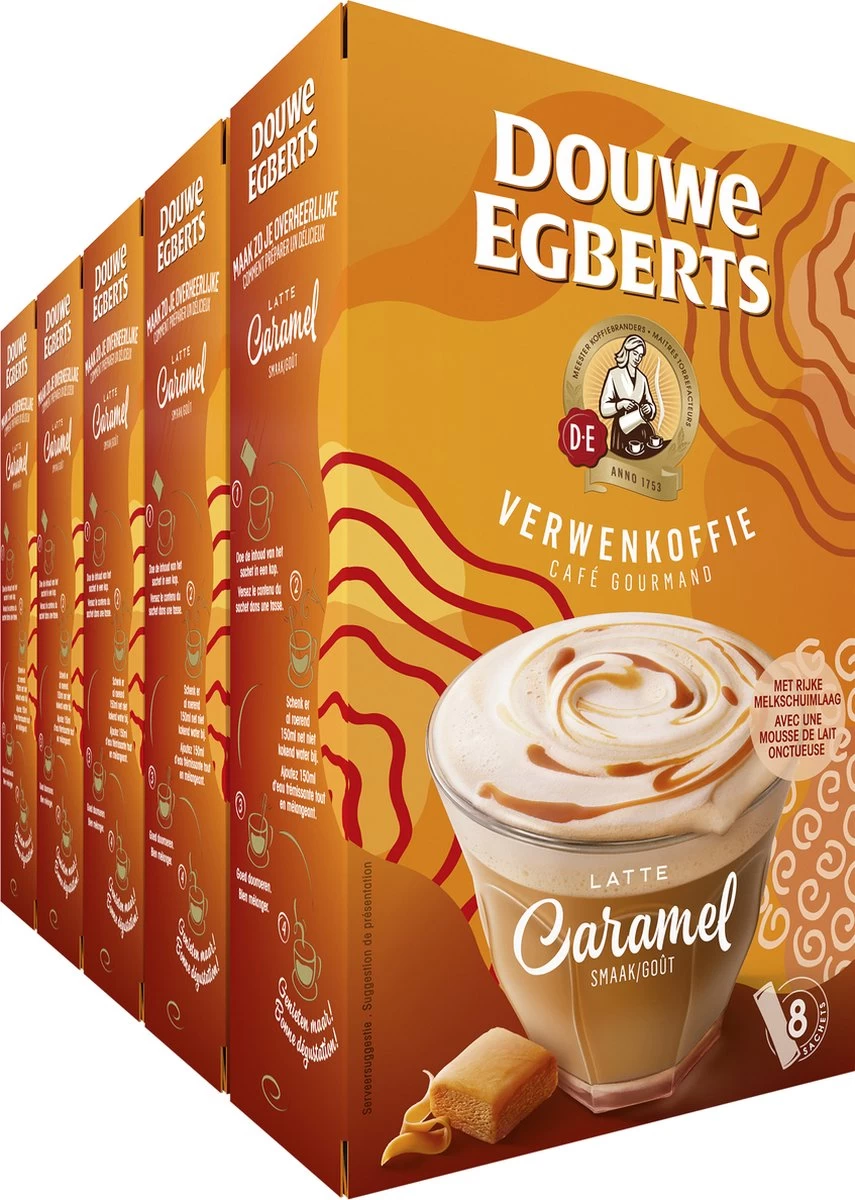 Douwe Egberts Verwenkoffie Latte Caramel Oploskoffie - 5 X 8 Zakjes 3 Douwe Egberts Verwenkoffie Latte Caramel Oploskoffie - 5 X 8 Zakjes