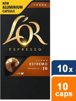 L'OR Lungo Estremo Koffiecups - Intensiteit 10/12 - 10 X 10 Capsules 25 L'OR Lungo Estremo Koffiecups - Intensiteit 10/12 - 10 X 10 Capsules -Koffie Kunst 909x1200