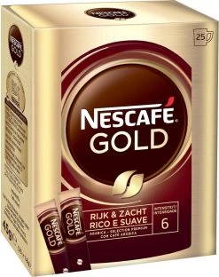 Nescafé Gold Oploskoffie - 6 Doosjes à 25 Zakjes -Koffie Kunst 949x1200