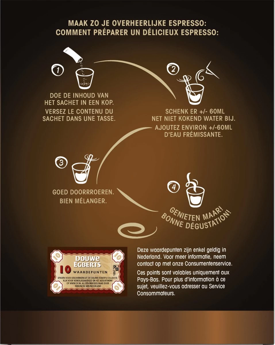 Douwe Egberts Espresso Sticks Oploskoffie - 6 X 25 Zakjes 5 Douwe Egberts Espresso Sticks Oploskoffie - 6 X 25 Zakjes - Afbeelding 3
