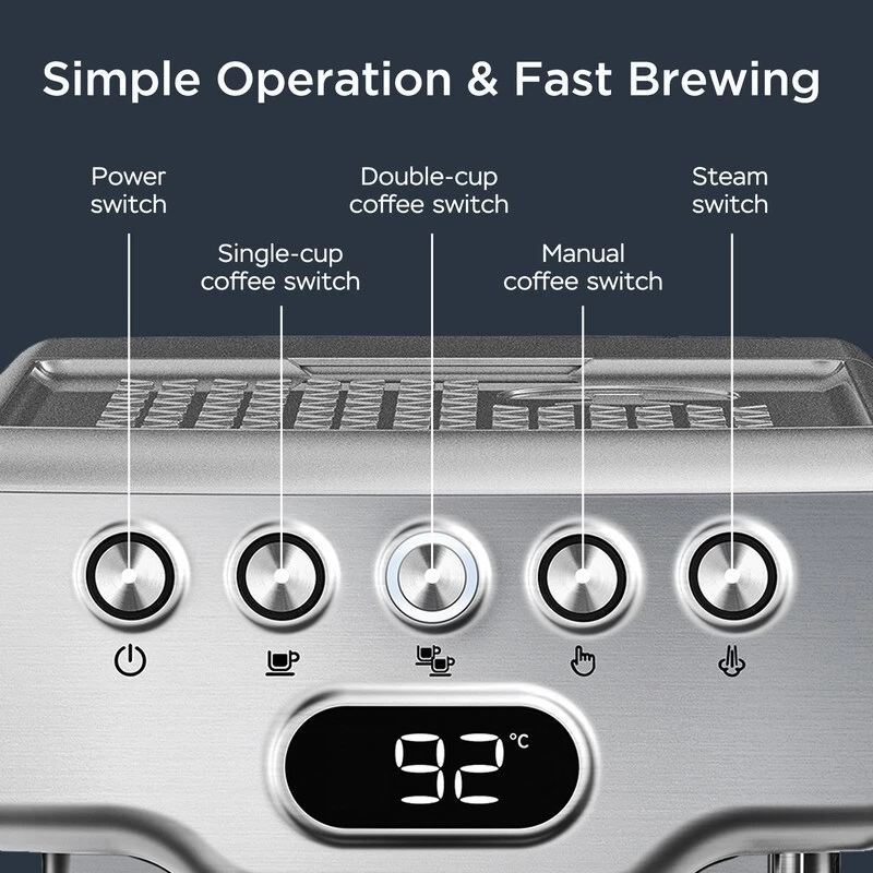 Automatic 2- Cup 20-bar Espresso Machine With Milk Frother, 1.8L Water Tank 5 Automatic 2- Cup 20-bar Espresso Machine With Milk Frother, 1.8L Water Tank - Afbeelding 3
