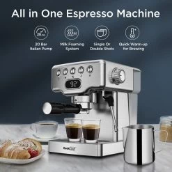 Automatic 2- Cup 20-bar Espresso Machine With Milk Frother, 1.8L Water Tank 13 Automatic 2- Cup 20-bar Espresso Machine With Milk Frother, 1.8L Water Tank -Koffie Kunst Automatic 2 Cup 20 bar Espresso Machine with Milk Frother2C 1.8L Water Tank 4