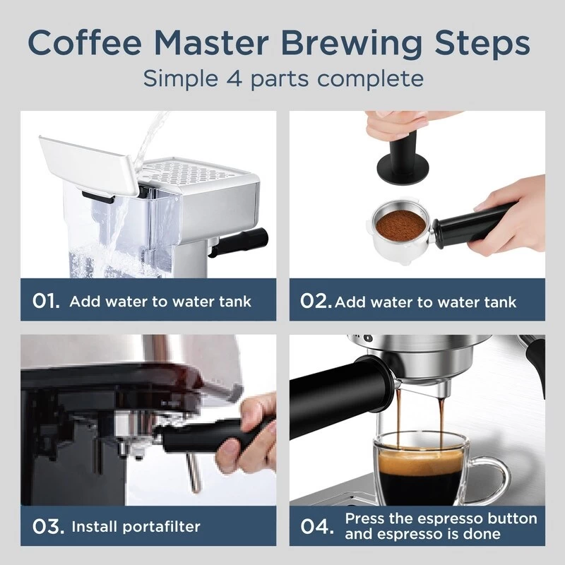 Automatic 2- Cup 20-bar Espresso Machine With Milk Frother, 1.8L Water Tank 3 Automatic 2- Cup 20-bar Espresso Machine With Milk Frother, 1.8L Water Tank