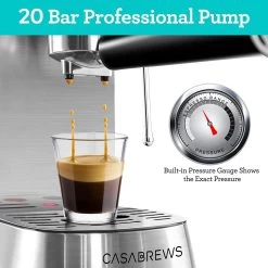 CASABREWS CM5418 Espresso Machine 20Bar Steam Milk Frothing Machine -Koffie Kunst CASABREWS CM5418 Espresso Machine 20Bar with Stainless Steel Milk Frother 2