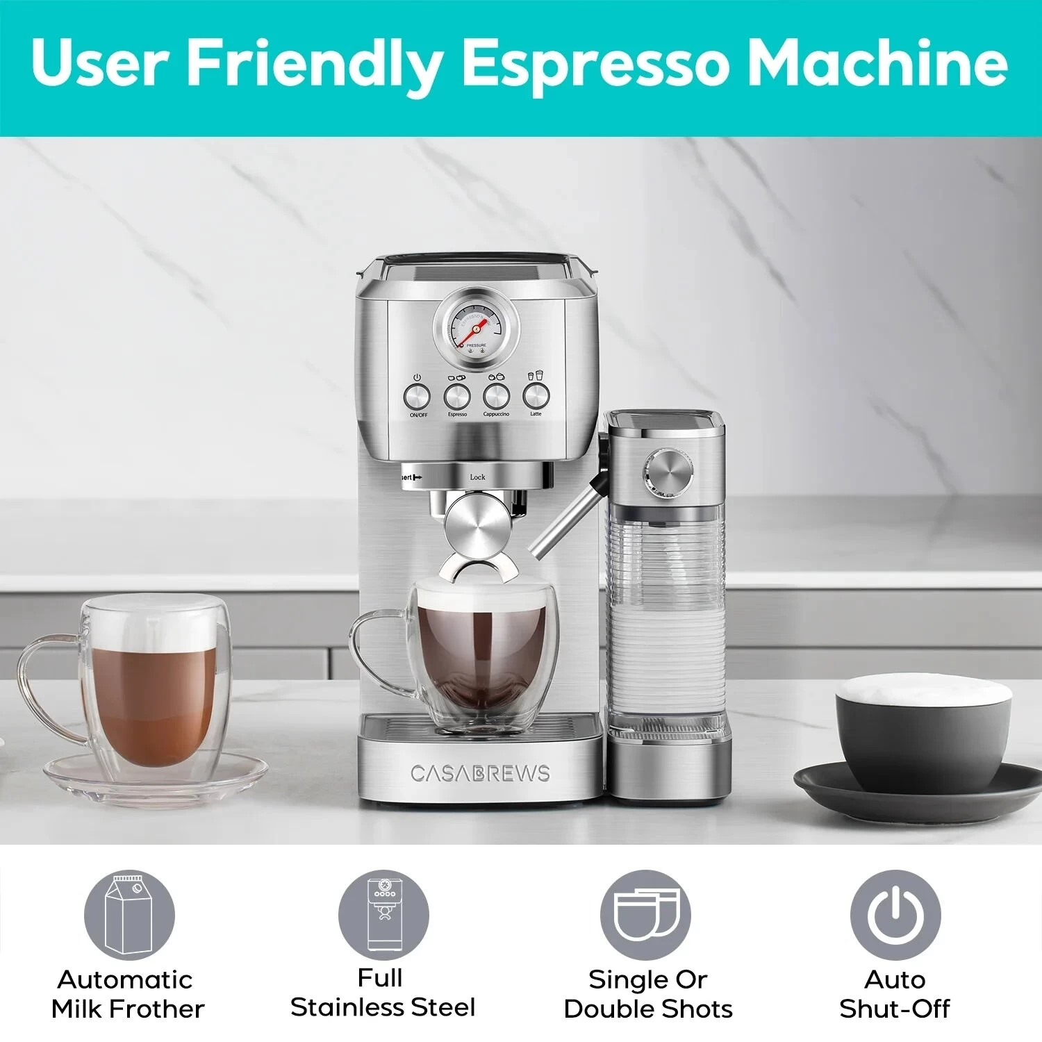 Casabrews 20 Bar 3-in-1 Auto-frothing Espresso Machine With Milk Tank 6 Casabrews 20 Bar 3-in-1 Auto-frothing Espresso Machine With Milk Tank - Afbeelding 4