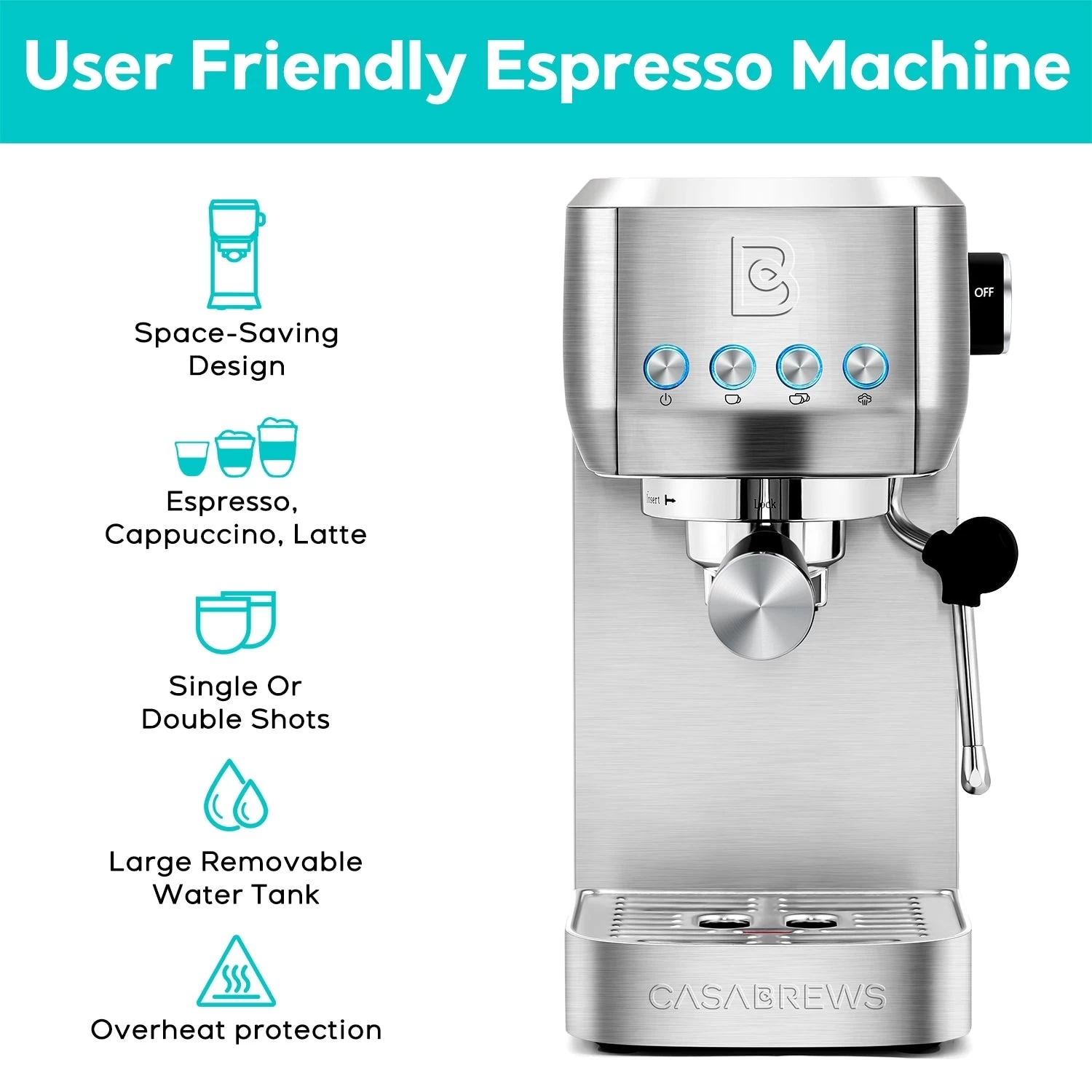Casabrews 20-Bar Espresso Coffee Machine With Space Saving Design 4 Casabrews 20-Bar Espresso Coffee Machine With Space Saving Design - Afbeelding 3