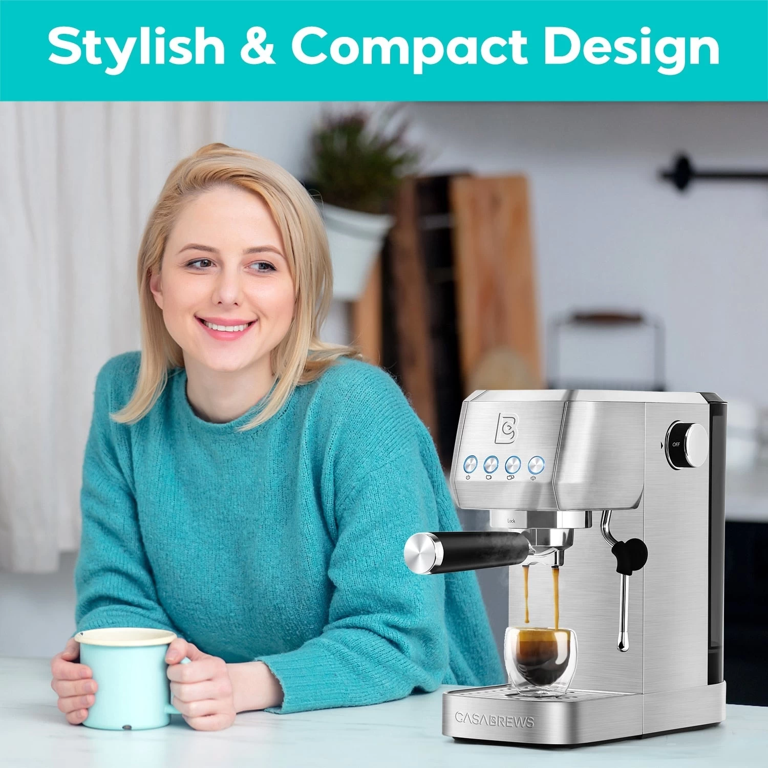 Casabrews 20-Bar Espresso Coffee Machine With Space Saving Design