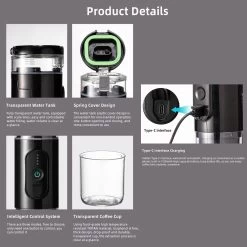 Coffee Maker, Usb Coffee Machine,Portable Mini Coffee Maker,2.8X2.8X8.7In,Easy Operation,18Bar Pump Pressure