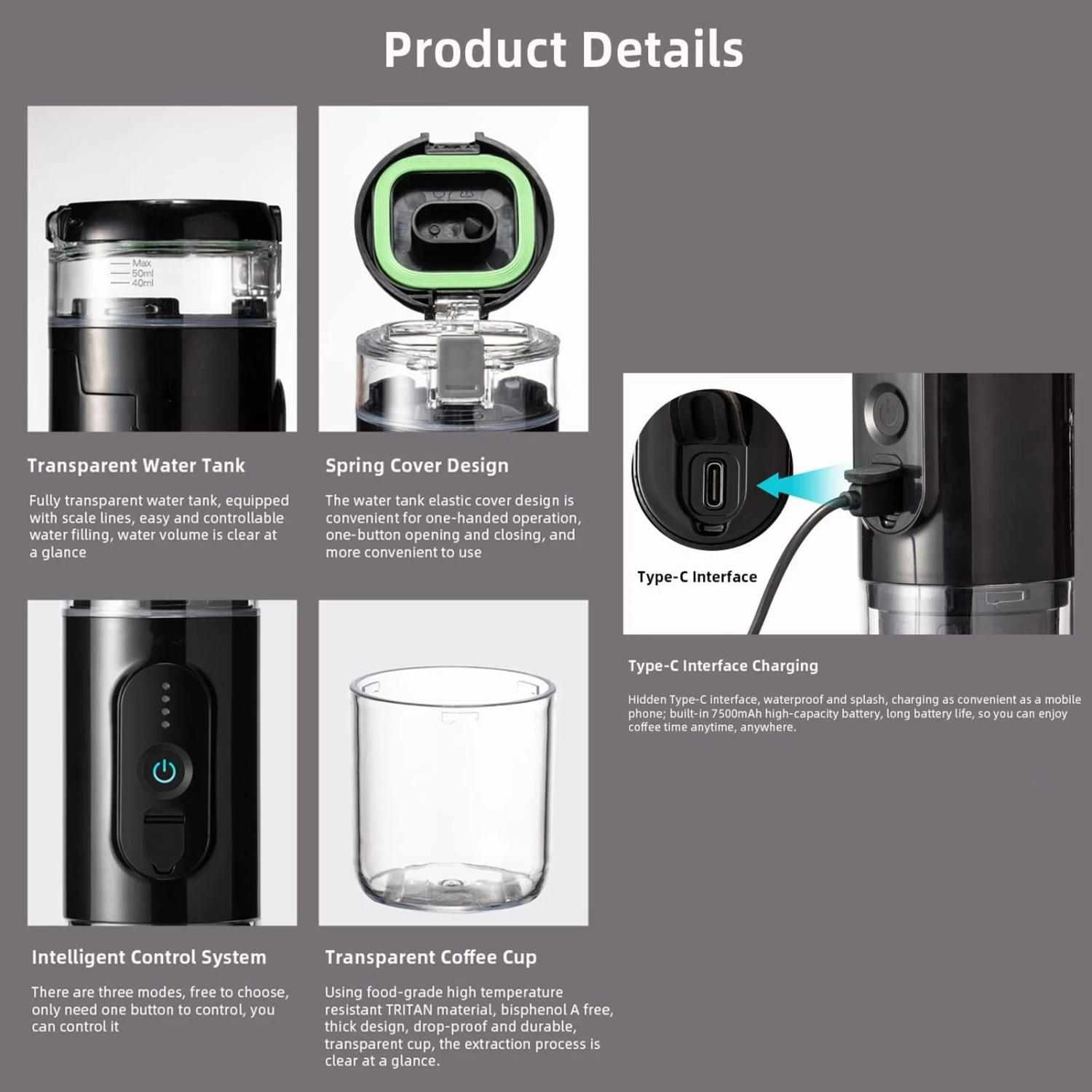 Coffee Maker, Usb Coffee Machine,Portable Mini Coffee Maker,2.8X2.8X8.7In,Easy Operation,18Bar Pump Pressure 3 Coffee Maker, Usb Coffee Machine,Portable Mini Coffee Maker,2.8X2.8X8.7In,Easy Operation,18Bar Pump Pressure