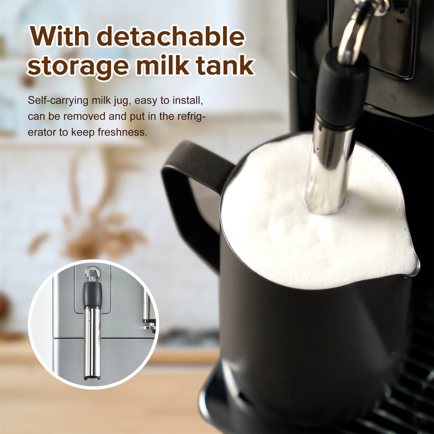 Espresso Machine Fully Automatic Coffee Machine With Milk Tank, Silver 10 Espresso Machine Fully Automatic Coffee Machine With Milk Tank, Silver - Afbeelding 8