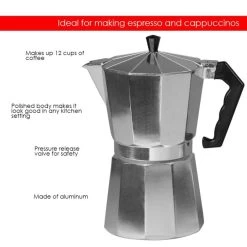 Home Basics Aluminum 12-cup Espresso Maker 7 Home Basics Aluminum 12-cup Espresso Maker -Koffie Kunst Home Basics Aluminum 12 cup Espresso Maker 2