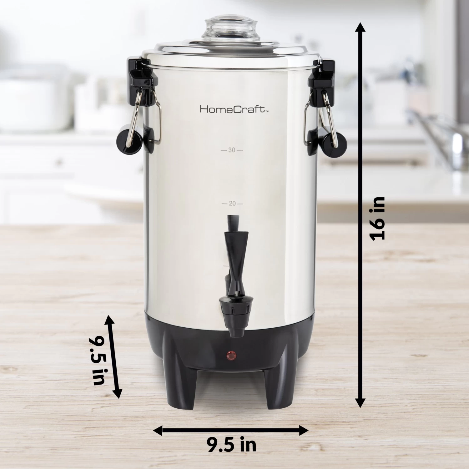 HomeCraft Quick-Brewing 1000-Watt Automatic 30-Cup Coffee Urn - Stainless Steel - 30 Cups - 30 Cups 6 HomeCraft Quick-Brewing 1000-Watt Automatic 30-Cup Coffee Urn - Stainless Steel - 30 Cups - 30 Cups - Afbeelding 4