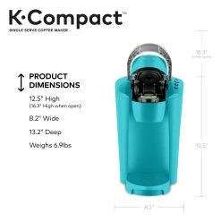 K-Compact Single-Serve K-Cup Pod Coffee Maker, Turquoise -Koffie Kunst K Compact Single Serve K Cup Pod Coffee Maker2C Turquoise 5