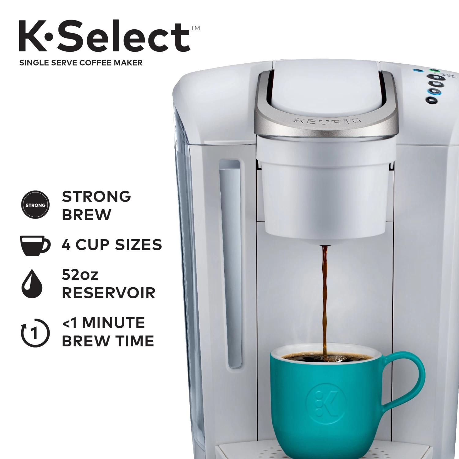 K-Select Single-Serve K-Cup Pod Coffee Maker, Matte White 5 K-Select Single-Serve K-Cup Pod Coffee Maker, Matte White - Afbeelding 3