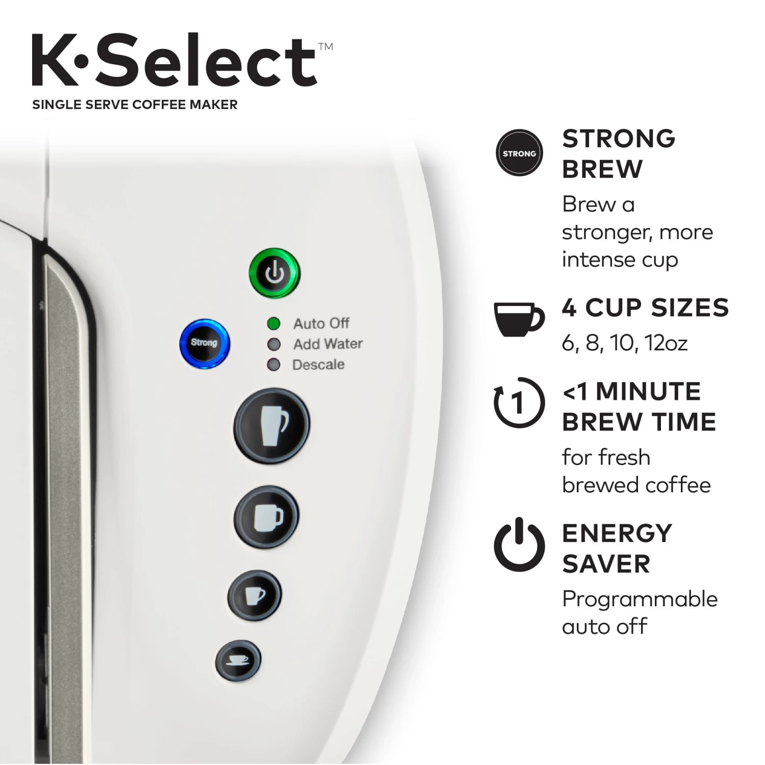 K-Select Single-Serve K-Cup Pod Coffee Maker, Matte White 9 K-Select Single-Serve K-Cup Pod Coffee Maker, Matte White - Afbeelding 7
