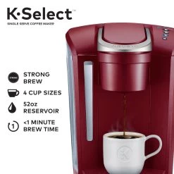 K-Select Single-Serve K-Cup Pod Coffee Maker, Vintage Red -Koffie Kunst K Select Single Serve K Cup Pod Coffee Maker2C Vintage Red 2