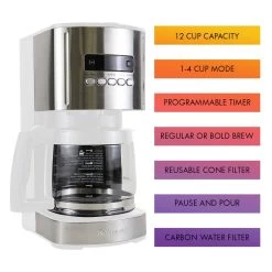 Kenmore Aroma Control 12-Cup Programmable Coffee Maker, White And Stainless Steel, Reusable Filter -Koffie Kunst Kenmore Programmable 12 cup Coffee Maker2C White 6