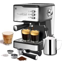 Koffie Kunst -Koffie Kunst Pump Espresso Machine2C W Capsules Filter and Milk Frother Steam Wand 1